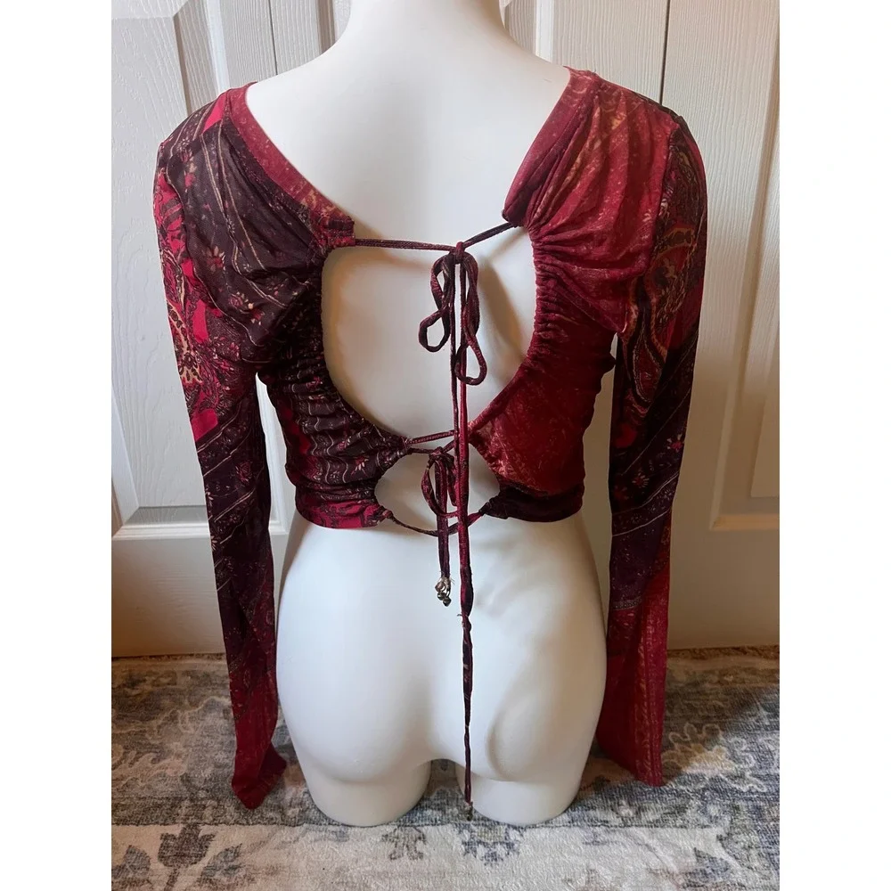 Y2K Free People Paisley Mesh Open Back Western Cowgirl Fairy Whimsigoth Size S